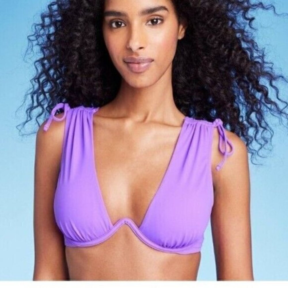 Shade & Shore Tunneled Shoulder Tie Purple Bikini Swim Top Size 36B NWT